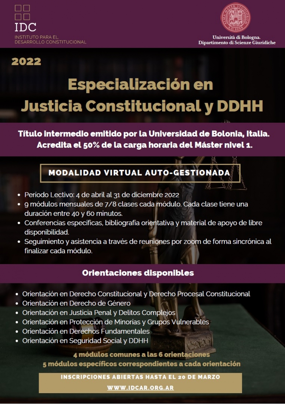 Con más orientaciones, inscriben para la tercera cohorte de la Especialización en Justicia Constitucional y Derechos Humanos