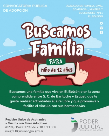 El Bolsón y zona aledaña: se convoca a familias para adoptar un adolescente de 12 años